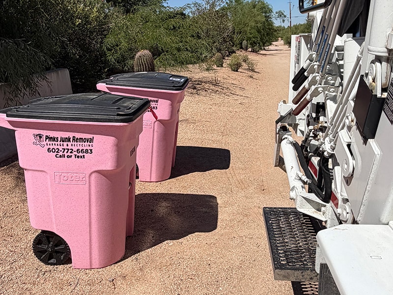 Pinks Bins trash cans lined up